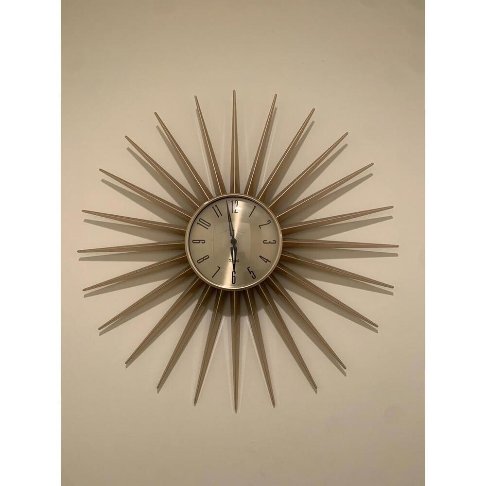 Vintage Kirch RETRO Mid Century Modern Sun Sunburst Atomic Wall Clock Metal